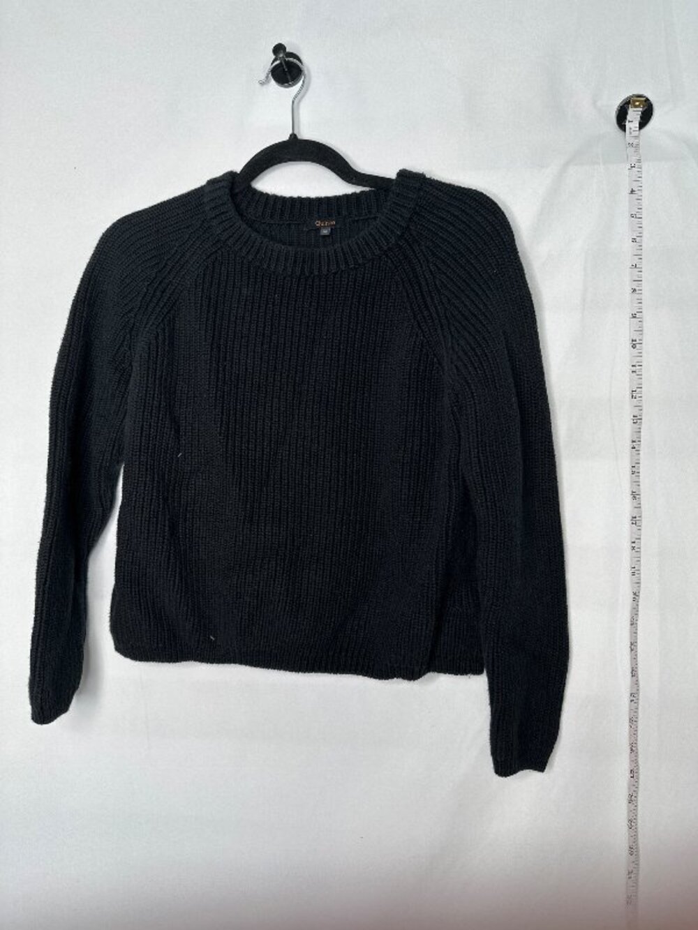 Quince Ribbed fisherman Knit Crewneck Sweater Women Black Cozy Winter Preppy